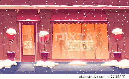 Vector cartoon round-the-clock boutique with illuminated shop-window 42233261