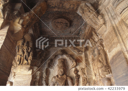 Cave 3 : Carved figures of Vishnu, Badami Caves Cave 3 : Carved figures of Vishnu, Badami Caves 42233979