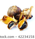 Healthy Food Healthy Material · Brown Bulbs (Garlic Spheres) and Black Scales of Aged Black Garlic · White Back Squares 42234158