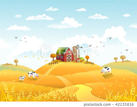 Thanksgiving autmn landscape with farm. 42235816