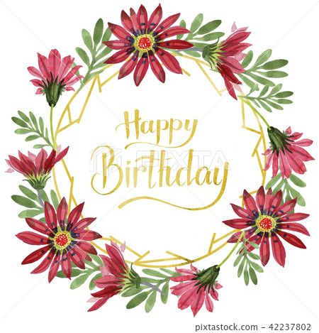 Red gazania flower. Floral botanical flower.Frame border ornament square. 42237802