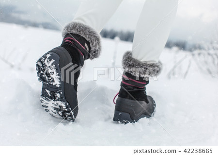 Detail on sole of black winter shoes Detail on sole of black winter shoes 42238685