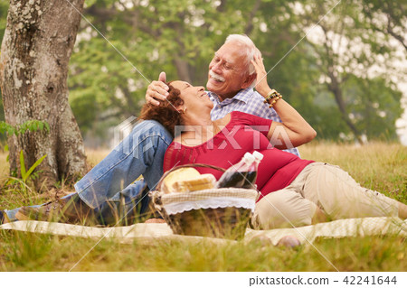 Elderly Couple Senior Man And Woman Doing Picnic 42241644