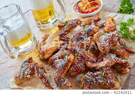 chicken wings glass cups of beer chicken wings glass cups of beer 42242011