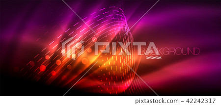 Neon glowing wave, magic energy and light motion background. Wallpaper template, hi-tech future 42242317
