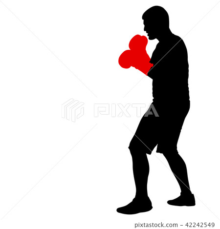 Black silhouette of an athlete boxer on a white 42242549