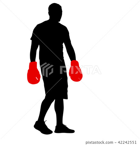 Black silhouette of an athlete boxer on a white 42242551