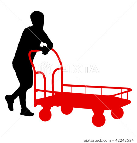Black silhouette hard worker pushing wheelbarrow 42242584