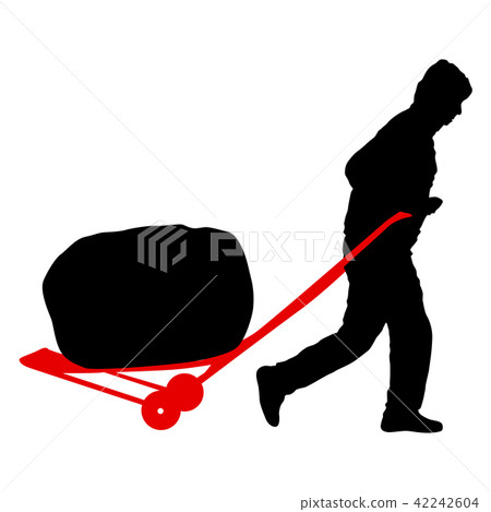 Black silhouette hard worker pushing wheelbarrow 42242604