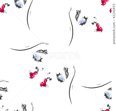 Hand drawn Woman faces kissing with red lipstick , fashion illustration seamless pattern for prints 42242653