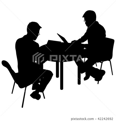 Black silhouette two men sitting behind computer 42242692