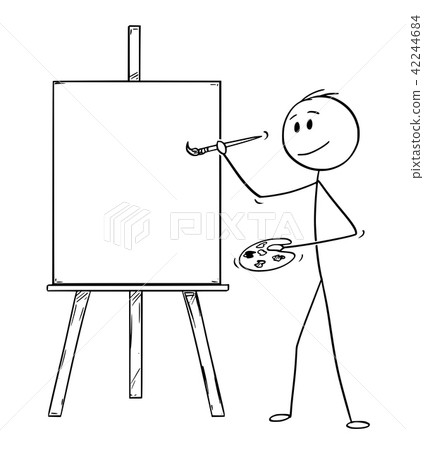 Cartoon Of Artist With Brush And Palette Ready Stock