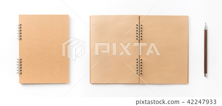 Top view of spiral notebook, pen for mockup 42247933