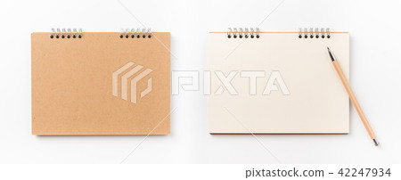 Top view of spiral notebook, pen for mockup 42247934