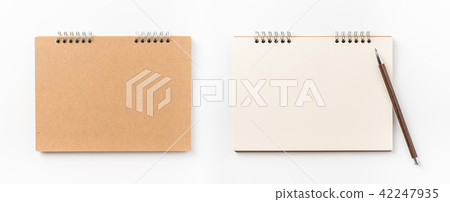 Top view of spiral notebook, pen for mockup 42247935