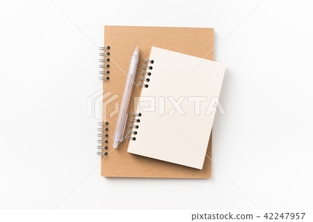 Top view of spiral notebook, pen for mockup 42247957