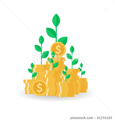 Tree growing on coins stack with Mutual fund Tree growing on coins stack with Mutual fund 42250105