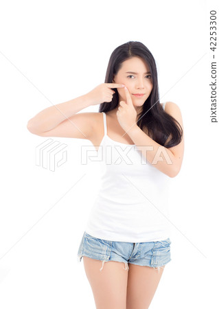 Beauty young asian woman is a acne, zit treatment. 42253300