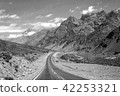 Mountain landscape with empty road in monochrome 42253321
