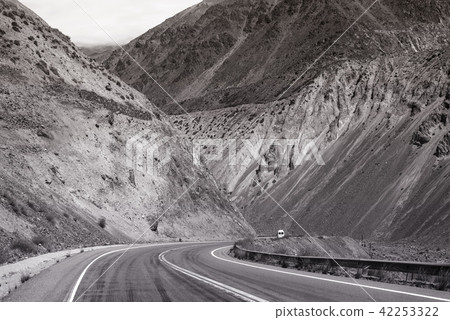 Mountain road trip landscape in black and white 42253322