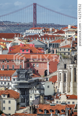 The Santa Justa Lift with 25th april bridge 42257032