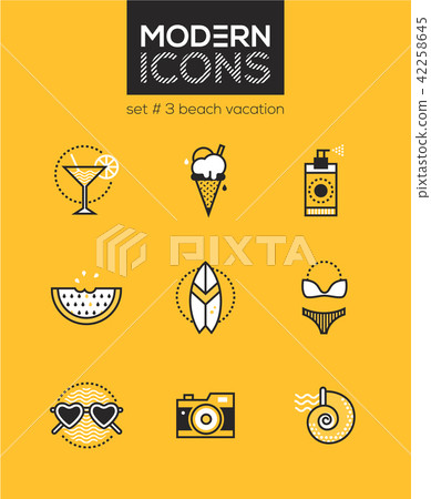 Beach vacation - set of line design style icons Beach vacation - set of line design style icons 42258645