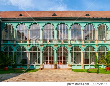 Courtyard with glazed windows of renaissance chateau in Dacice, Czech Republic 42259453