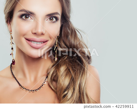 Closeup Beauty Fashion Portrait of Cheerful Woman Closeup Beauty Fashion Portrait of Cheerful Woman 42259911