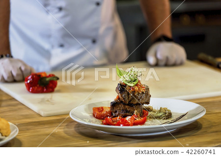 Beef medallion, Beef grilled, grilled vegetables, Dish from chef Beef medallion, Beef grilled, grilled vegetables, Dish from chef 42260741