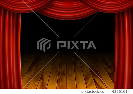 Open Red Velvet Movie Curtains With Black Screen Stock