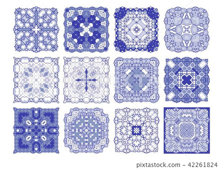 Vector tiles blue pattern, Lisbon floral mosaic 42261824