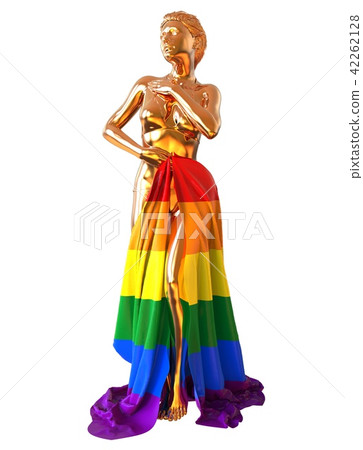 Golden sculpture with LGBT flag 3d illustration isolated on white Golden sculpture with LGBT flag 3d illustration isolated on white 42262128