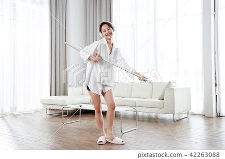 Single Woman Life In House. Cleaning is fun. Relieve stress 42263088