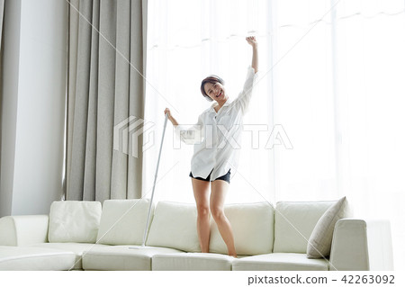 Single Woman Life In House. Cleaning is fun. Relieve stress 42263092