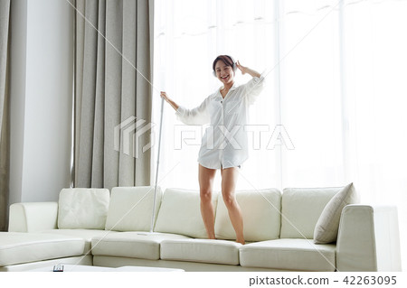 Single Woman Life In House. Cleaning is fun. Relieve stress 42263095