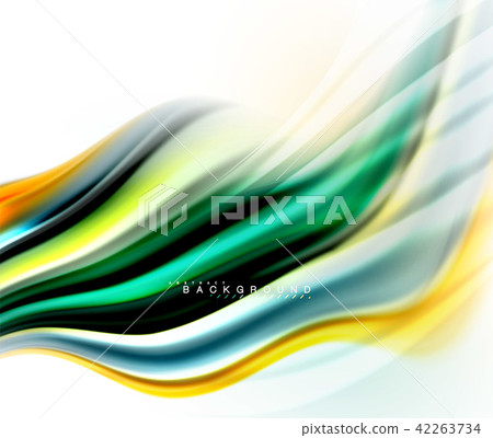 Fluid liquid mixing colors concept on light grey background, wave and swirl curve flow line, trendy Fluid liquid mixing colors concept on light grey background, wave and swirl curve flow line, trendy 42263734