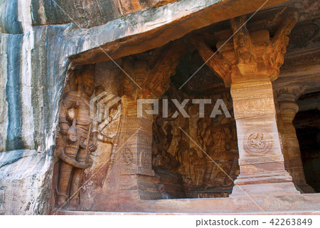 Cave 3:View of verandah from outside Badami Caves Cave 3:View of verandah from outside Badami Caves 42263849