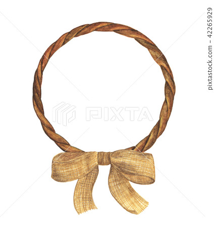 Brown Rope frame with burlap bow on white Brown Rope frame with burlap bow on white 42265929