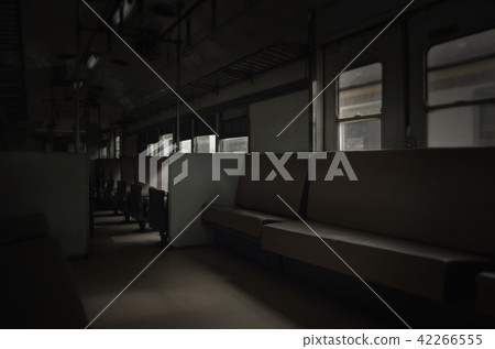 Vintage seat interior in empty cabin of old train 42266555