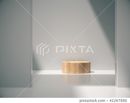 Wooden pedestal,Platform with empty white room. Wooden pedestal,Platform with empty white room. 42267880