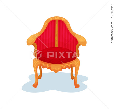 Flat vector icon of antique wooden chair with bright red velvet trim. Luxury royal furniture. Museum Flat vector icon of antique wooden chair with bright red velvet trim. Luxury royal furniture. Museum 42267945