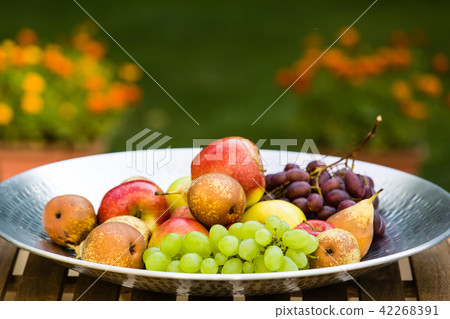 Fruit in a bowl - apples, pears and grapes Fruit in a bowl - apples, pears and grapes 42268391