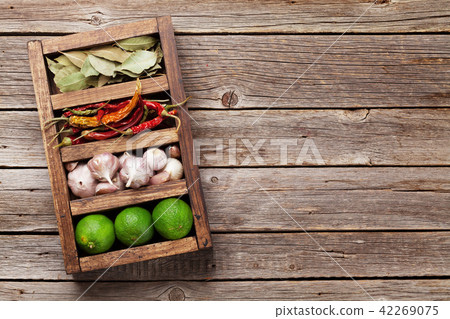 Dry spices in wooden box 42269075