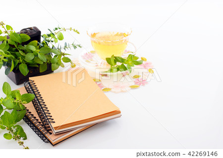 A cup of herbal tea and notes 42269146