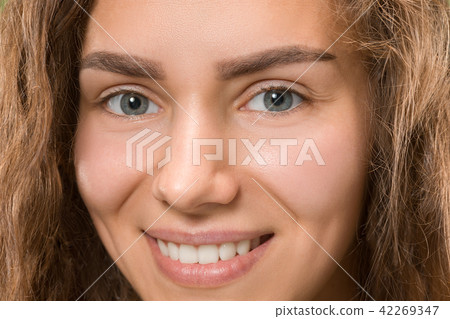 The close up eye on face of young beautiful caucasian girl 42269347