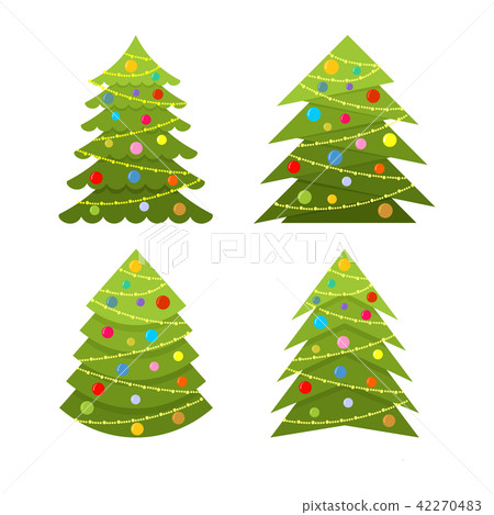 Set of decorative Christmas and Christmas trees - Stock Illustration ...