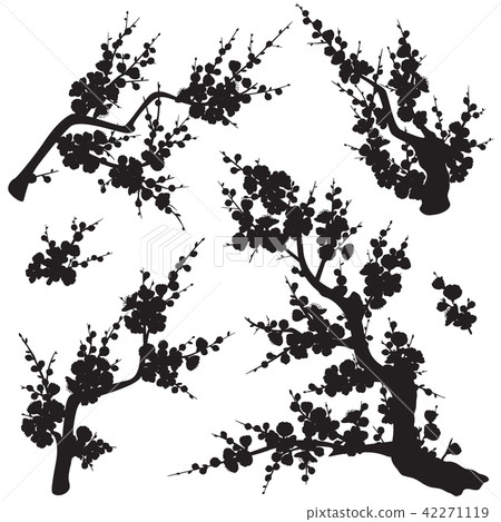 Plum Blossom Branches Silhouette Set Plum Blossom Branches Silhouette Set 42271119
