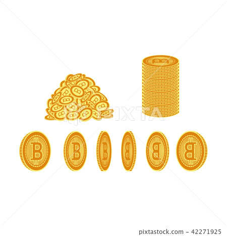 Vector flat bitcoin golden coins set icon Vector flat bitcoin golden coins set icon 42271925