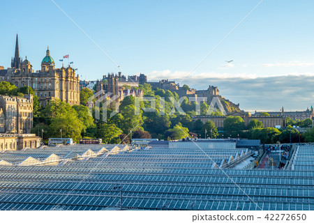 edinburgh skyline and waverley station in scotland 42272650
