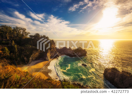Sunset over McWay Falls on Pacific Coast Highway in California 42272773